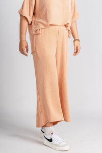 Ribbed wide leg pants pumpkin - Trendy pants - Cute Loungewear Collection at Lush Fashion Lounge Boutique in Oklahoma City