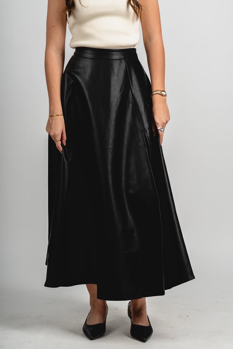 Faux leather maxi skirt black | Lush Fashion Lounge: boutique fashion skirts, affordable boutique skirts, cute affordable skirts