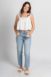 Square neck lace top off white - Cute top - Trendy Easter Clothing Line at Lush Fashion Lounge Boutique in Oklahoma