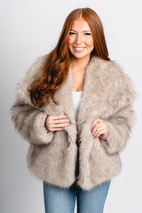 Faux fur jacket khaki – Trendy Jackets | Cute Fashion Blazers at Lush Fashion Lounge Boutique in Oklahoma City