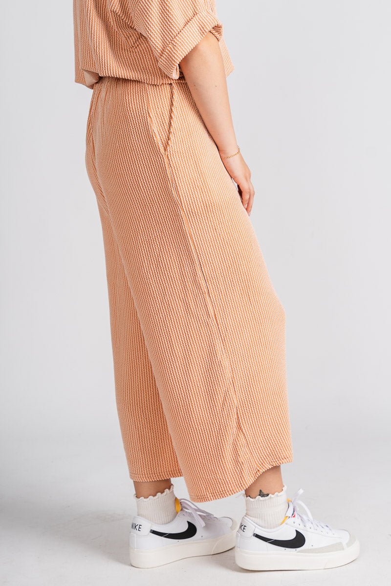 Ribbed wide leg pants pumpkin - Cute pants - Fun Cozy Basics at Lush Fashion Lounge Boutique in Oklahoma City