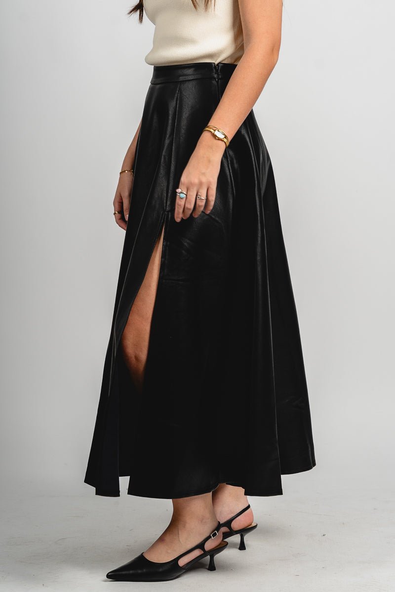 Faux leather maxi skirt black | Lush Fashion Lounge: boutique fashion skirts, affordable boutique skirts, cute affordable skirts