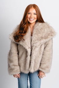 Faux fur jacket khaki – Affordable Blazers | Cute Black Jackets at Lush Fashion Lounge Boutique in Oklahoma City