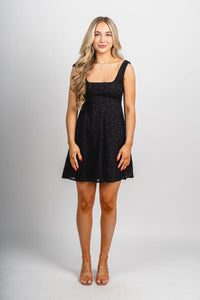 Eyelet lace flare mini dress black Stylish dress - Womens Fashion Dresses at Lush Fashion Lounge Boutique in Oklahoma City