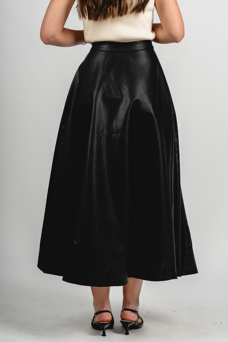 Faux leather maxi skirt black | Lush Fashion Lounge: boutique fashion skirts, affordable boutique skirts, cute affordable skirts