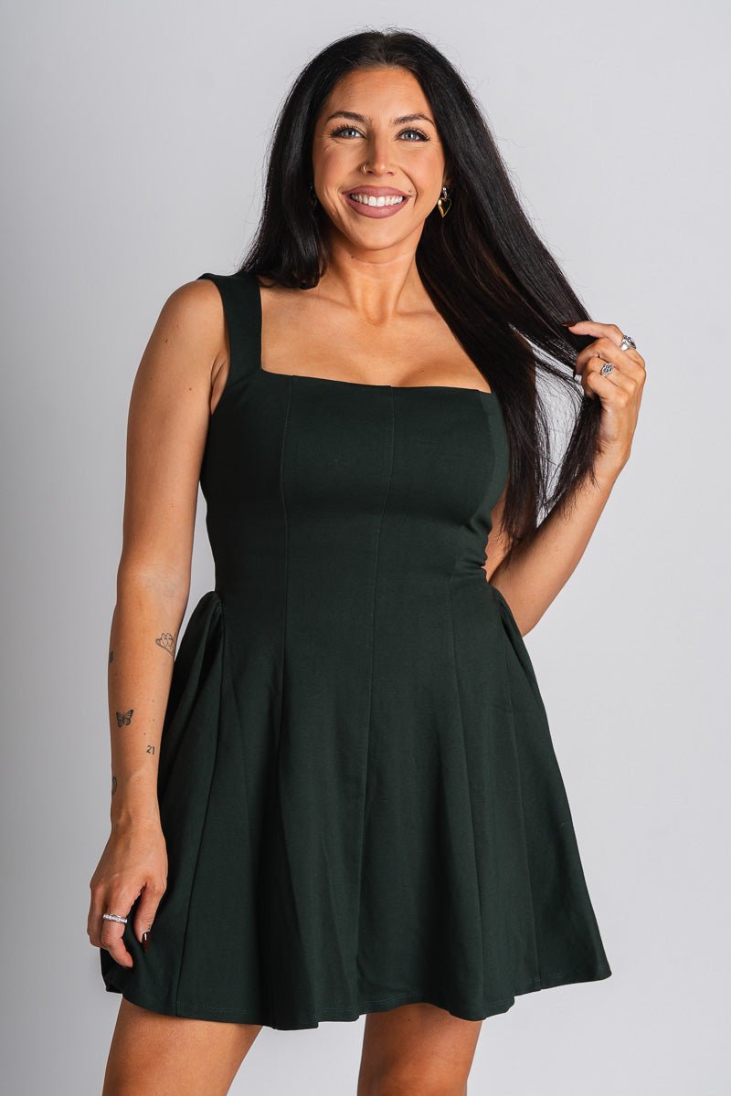 Princess mini dress forest green