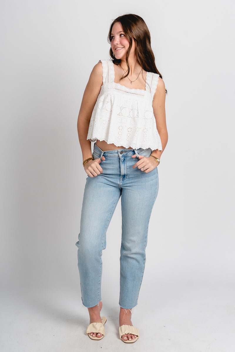 Square neck lace top off white - Affordable top - Unique Easter Style at Lush Fashion Lounge Boutique in Oklahoma