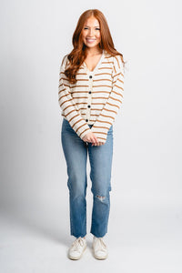 Lightweight striped cardigan camel - Trendy cardigan - Fashion Cardigans & Cute Kimonos at Lush Fashion Lounge Boutique in Oklahoma City