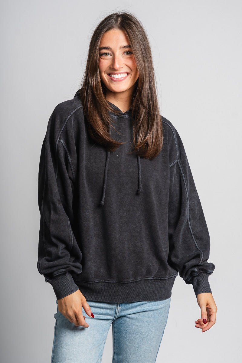 Oversized hoodie top black - Cute hoodie - Fun Cozy Basics at Lush Fashion Lounge Boutique in Oklahoma City