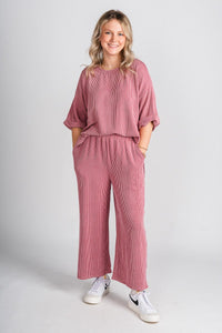 Ribbed wide leg pants mauve - Stylish pants - Trendy Lounge Sets at Lush Fashion Lounge Boutique in Oklahoma City