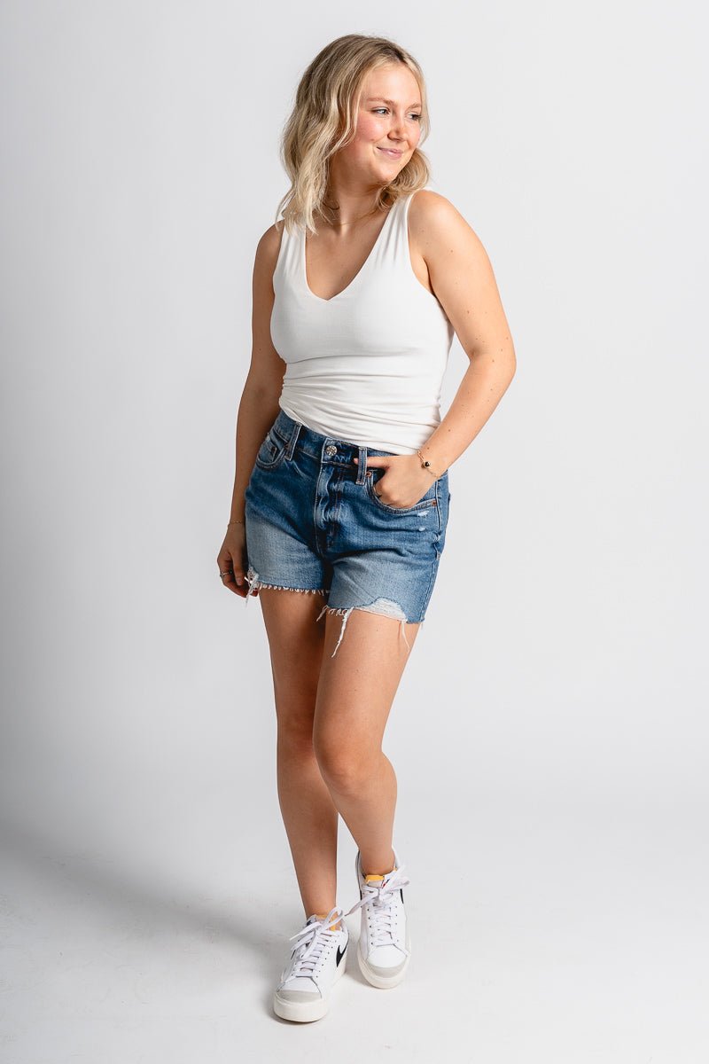 Double layer tank top ivory Stylish Tank Top - Womens Fashion Tank Tops at Lush Fashion Lounge Boutique in Oklahoma City