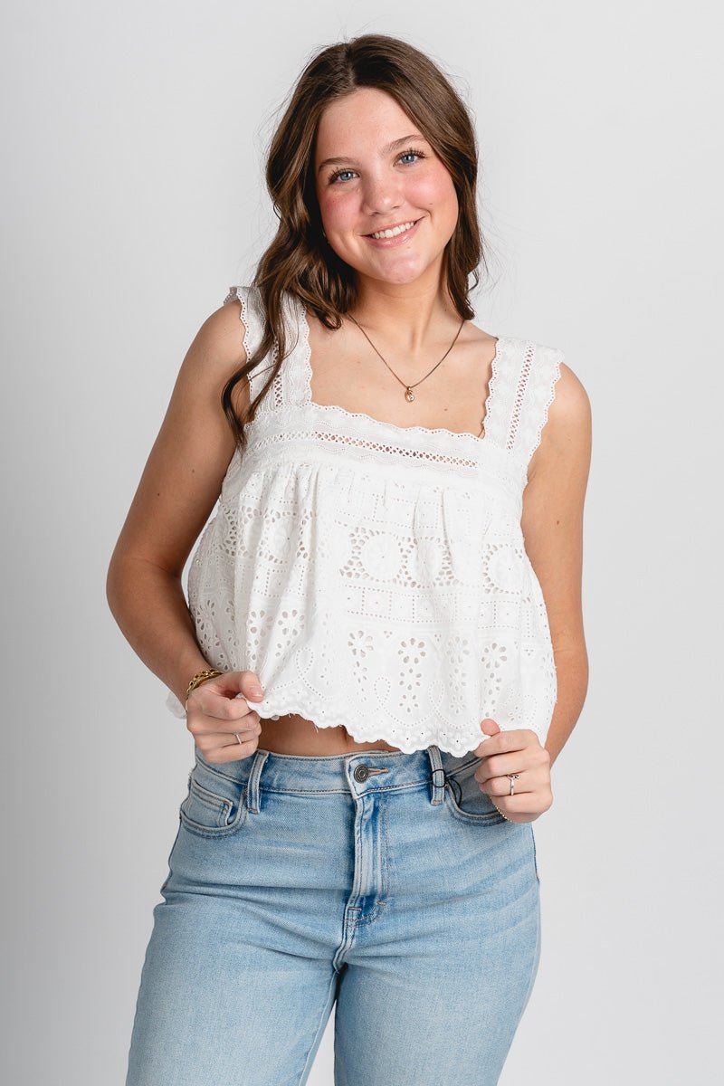 Square neck lace top off white - Stylish top - Cute Easter Outfits at Lush Fashion Lounge Boutique in Oklahoma