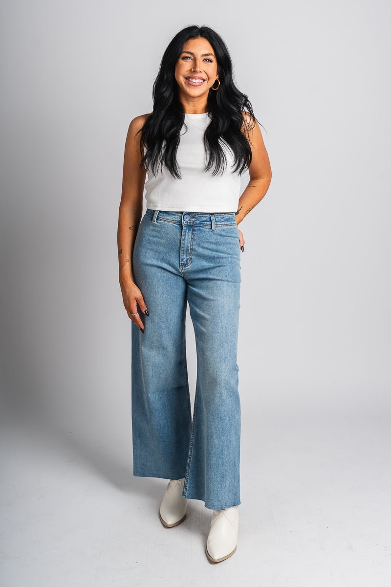 High rise wide leg jeans light blue | Lush Fashion Lounge: boutique women's jeans, fashion jeans for women, affordable fashion jeans, cute boutique jeans