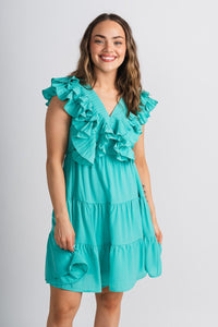 Ruffle chiffon tiered dress jade - Affordable dress - Boutique Dresses at Lush Fashion Lounge Boutique in Oklahoma City