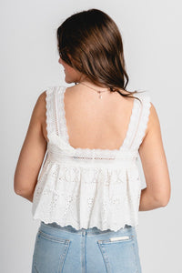 Square neck lace top off white - Stylish top - Cute Easter Clothing Line at Lush Fashion Lounge Boutique in Oklahoma