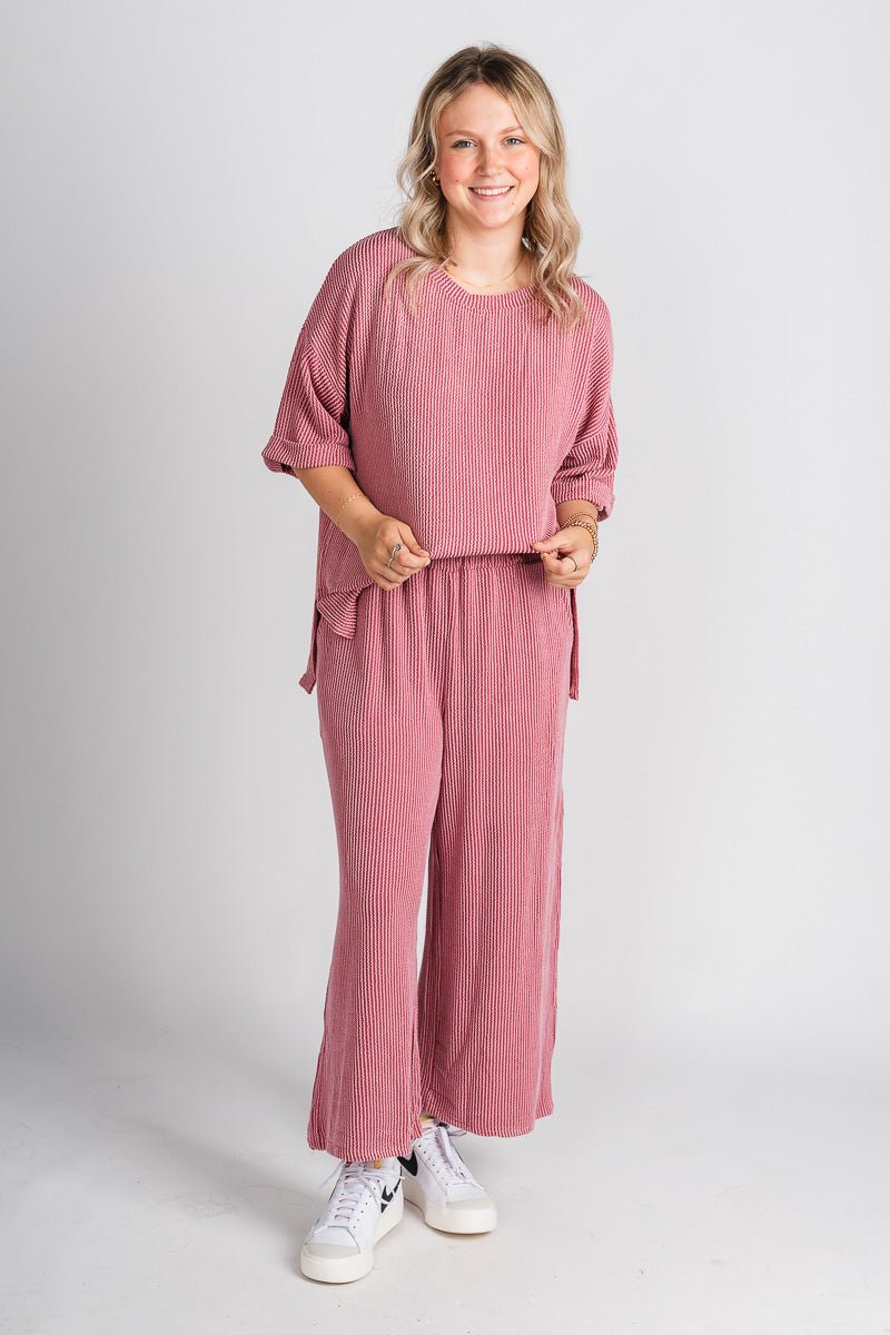 Ribbed wide leg pants mauve | Lush Fashion Lounge: women's boutique pants, boutique women's pants, affordable boutique pants, women's fashion pants