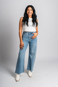 High rise wide leg jeans light blue | Lush Fashion Lounge: boutique women's jeans, fashion jeans for women, affordable fashion jeans, cute boutique jeans