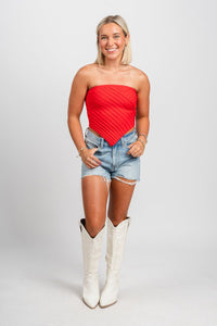 Strapless scarf sweater top red - Trendy Scarves at Lush Fashion Lounge Boutique in Oklahoma City