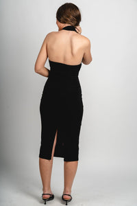 Halter cowl neck midi dress black - Affordable dress - Boutique Dresses at Lush Fashion Lounge Boutique in Oklahoma City