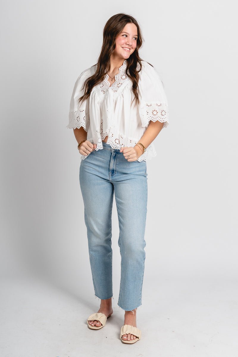 Bubble sleeve lace blouse white - Affordable top - Unique Easter Style at Lush Fashion Lounge Boutique in Oklahoma