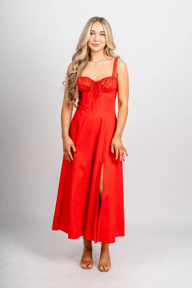 Sleeveless corset midi dress red rouge - Trendy dress - Fashion Dresses at Lush Fashion Lounge Boutique in Oklahoma City