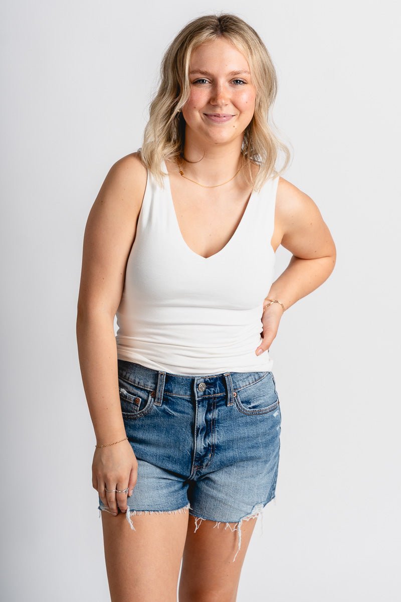 Double layer tank top ivory - Affordable Tank Top - Boutique Tank Tops at Lush Fashion Lounge Boutique in Oklahoma City