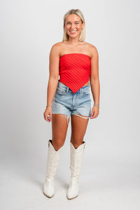 Strapless scarf sweater top red - Trendy Scarves at Lush Fashion Lounge Boutique in Oklahoma City