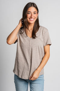 Z Supply Asher v-neck tee heather taupe - Z Supply T-shirt - Z Supply Tops, Dresses, Tanks, Tees, Cardigans, Joggers and Loungewear at Lush Fashion Lounge