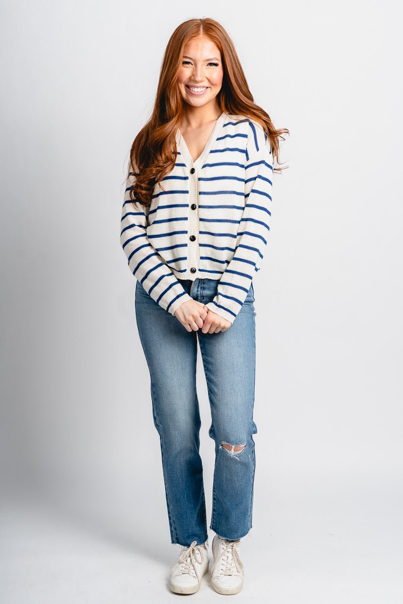 Lightweight striped cardigan carbon