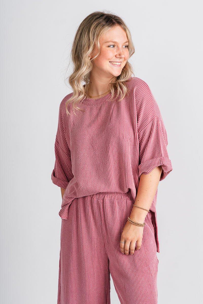 Ribbed short sleeve top mauve - Trendy top - Cute Loungewear Collection at Lush Fashion Lounge Boutique in Oklahoma City