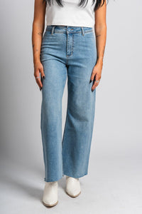 High rise wide leg jeans light blue | Lush Fashion Lounge: boutique women's jeans, fashion jeans for women, affordable fashion jeans, cute boutique jeans