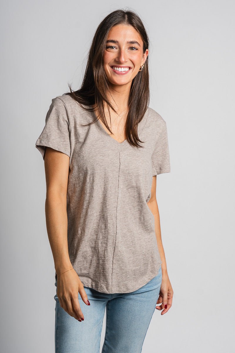 Z Supply Asher v-neck tee heather taupe - Z Supply T-shirt - Z Supply Apparel at Lush Fashion Lounge Trendy Boutique Oklahoma City