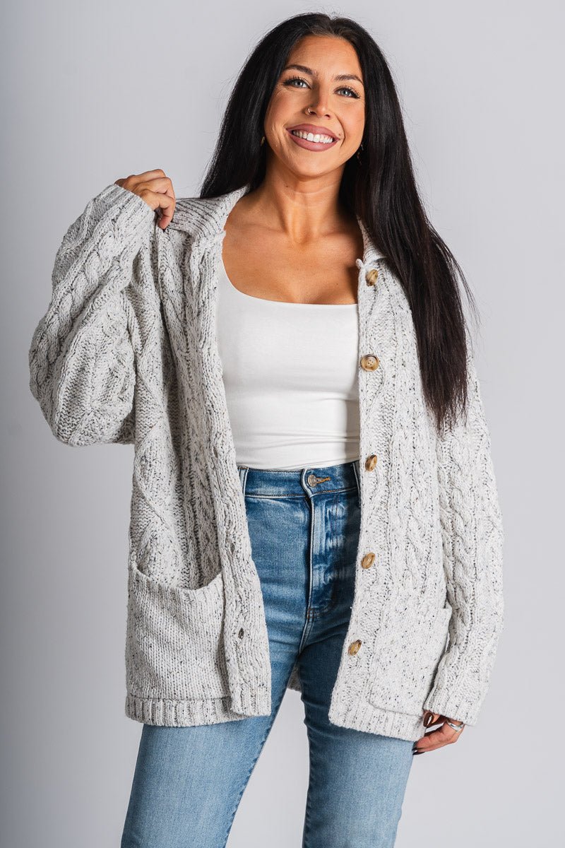 Oversized chunky cardigan heather grey - Cute Cardigan - Trendy Cardigans & Stylish Kimonos at Lush Fashion Lounge Boutique in Oklahoma City