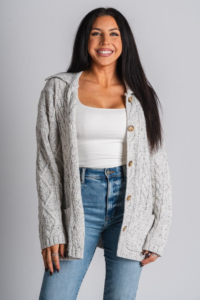 Oversized chunky cardigan heather grey - Affordable Cardigan - Boutique Cardigans & Trendy Kimonos at Lush Fashion Lounge Boutique in Oklahoma City