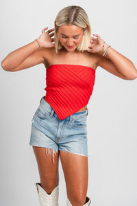 Strapless scarf sweater top red - Trendy Scarves at Lush Fashion Lounge Boutique in Oklahoma City
