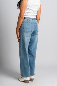 High rise wide leg jeans light blue | Lush Fashion Lounge: boutique women's jeans, fashion jeans for women, affordable fashion jeans, cute boutique jeans