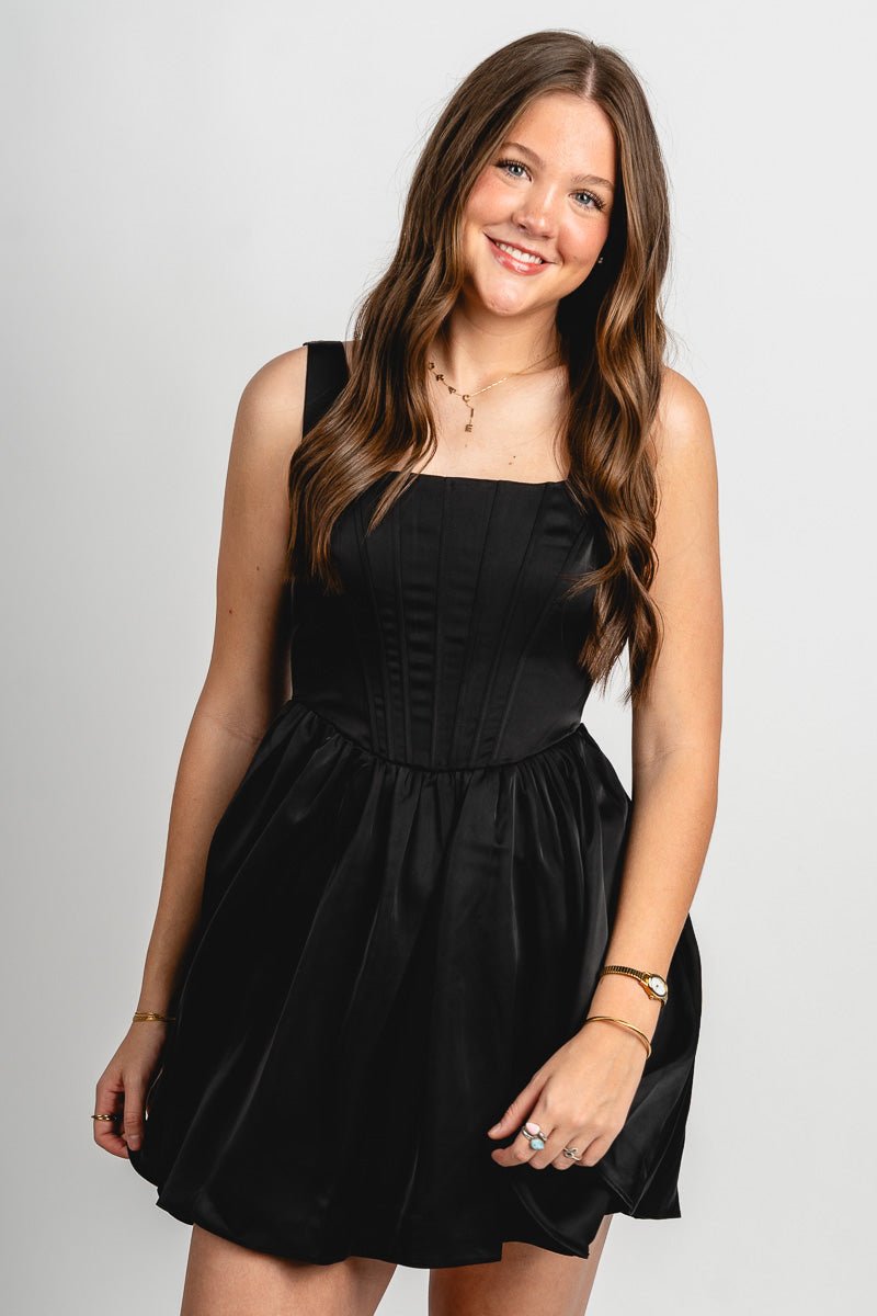 Corset flare mini dress black - Cute dress - Trendy Dresses at Lush Fashion Lounge Boutique in Oklahoma City