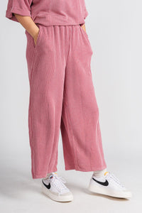 Ribbed wide leg pants mauve - Trendy pants - Cute Loungewear Collection at Lush Fashion Lounge Boutique in Oklahoma City