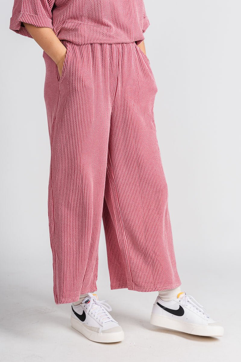 Ribbed wide leg pants mauve - Trendy pants - Cute Loungewear Collection at Lush Fashion Lounge Boutique in Oklahoma City