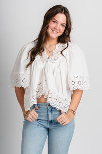 Bubble sleeve lace blouse white - Stylish top - Cute Easter Outfits at Lush Fashion Lounge Boutique in Oklahoma