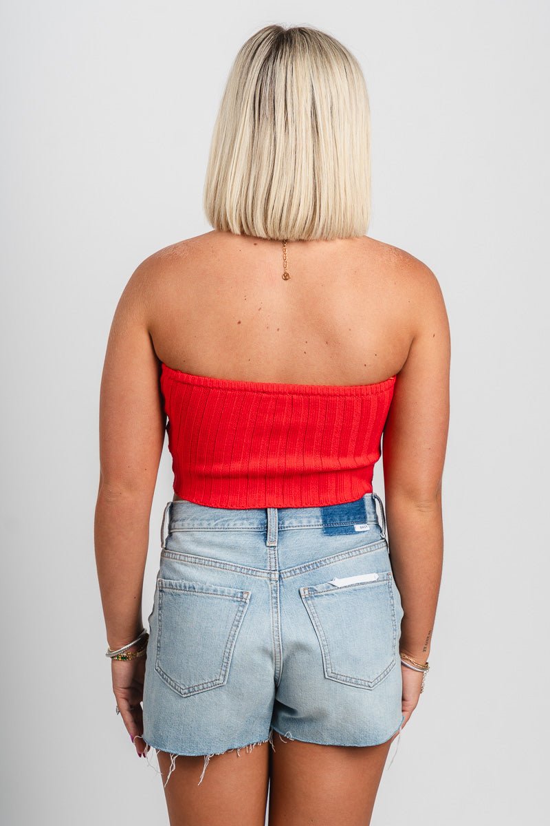 Strapless scarf sweater top red - Trendy Scarves at Lush Fashion Lounge Boutique in Oklahoma City