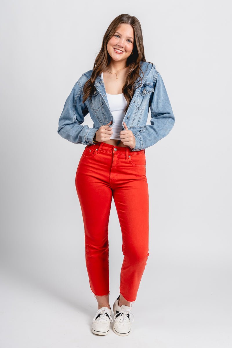 Daze shy girl crop flare jeans cherry | Lush Fashion Lounge: boutique women's jeans, fashion jeans for women, affordable fashion jeans, cute boutique jeans