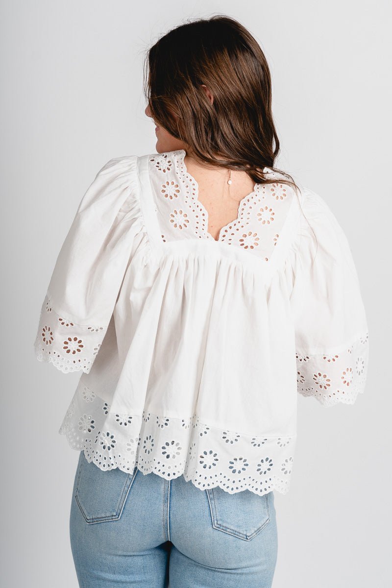 Bubble sleeve lace blouse white - Stylish top - Cute Easter Clothing Line at Lush Fashion Lounge Boutique in Oklahoma