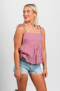 Gingham bubble hem tank top red/white - Affordable top - Boutique Tank Tops at Lush Fashion Lounge Boutique in Oklahoma City
