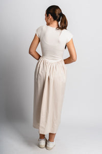 Ribbed combo midi dress cream - Affordable dress - Boutique Dresses at Lush Fashion Lounge Boutique in Oklahoma City