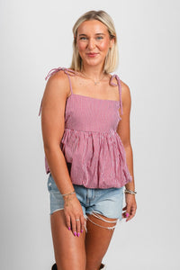 Gingham bubble hem tank top red/white - Cute top - Trendy Tank Tops at Lush Fashion Lounge Boutique in Oklahoma City