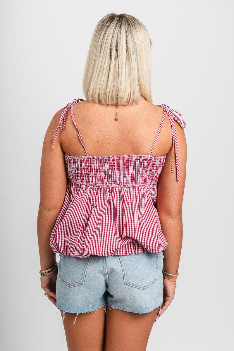 Gingham bubble hem tank top red/white