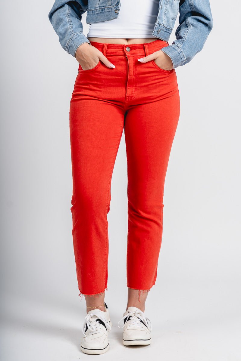 Daze shy girl crop flare jeans cherry | Lush Fashion Lounge: boutique women's jeans, fashion jeans for women, affordable fashion jeans, cute boutique jeans