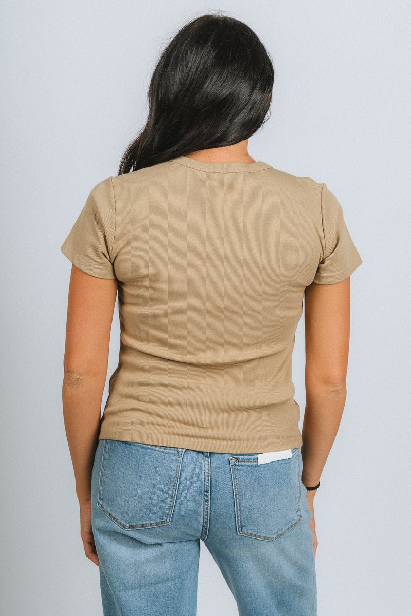Ribbed short sleeve top taupe