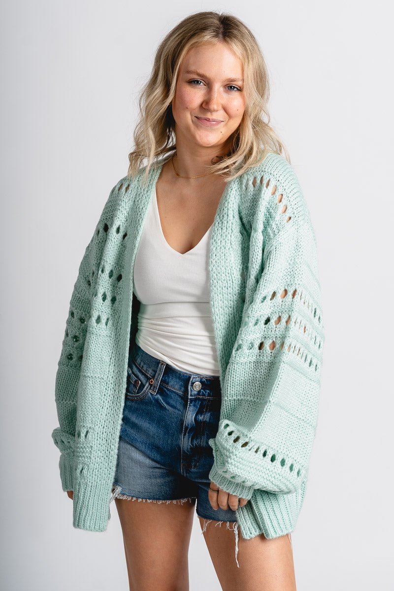 Oversized sweater cardigan blue - Trendy Cardigan - Fun Easter Looks at Lush Fashion Lounge Boutique in Oklahoma